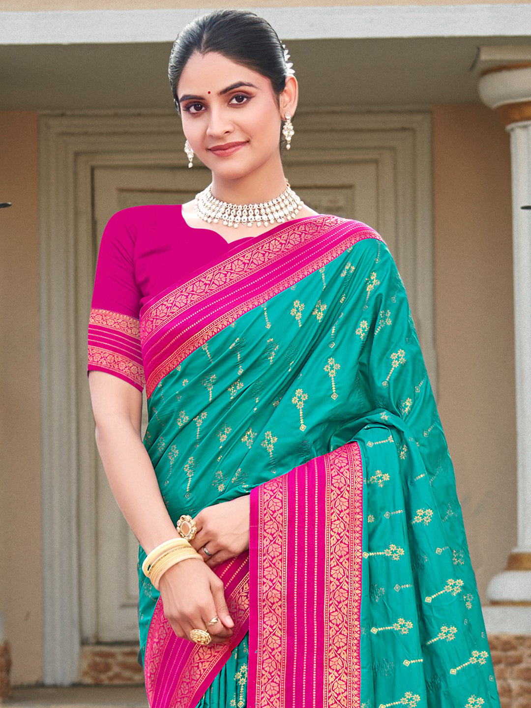 Sea Green Silk Woven Work Traditional Saree