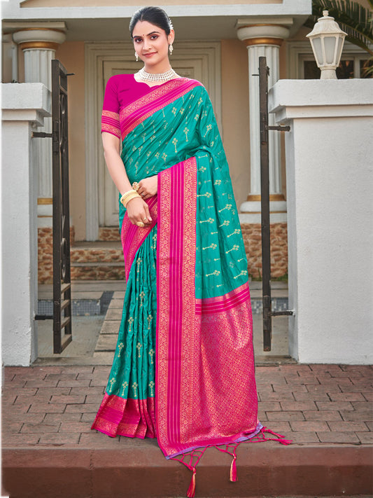 Sea Green Silk Woven Work Traditional Saree