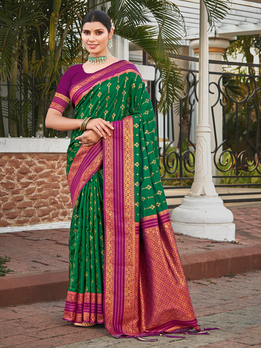 Dark Green Silk Woven Work Traditional Saree