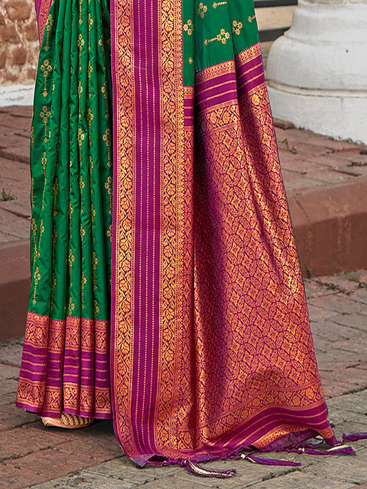 Dark Green Silk Woven Work Traditional Saree