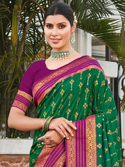 Dark Green Silk Woven Work Traditional Saree