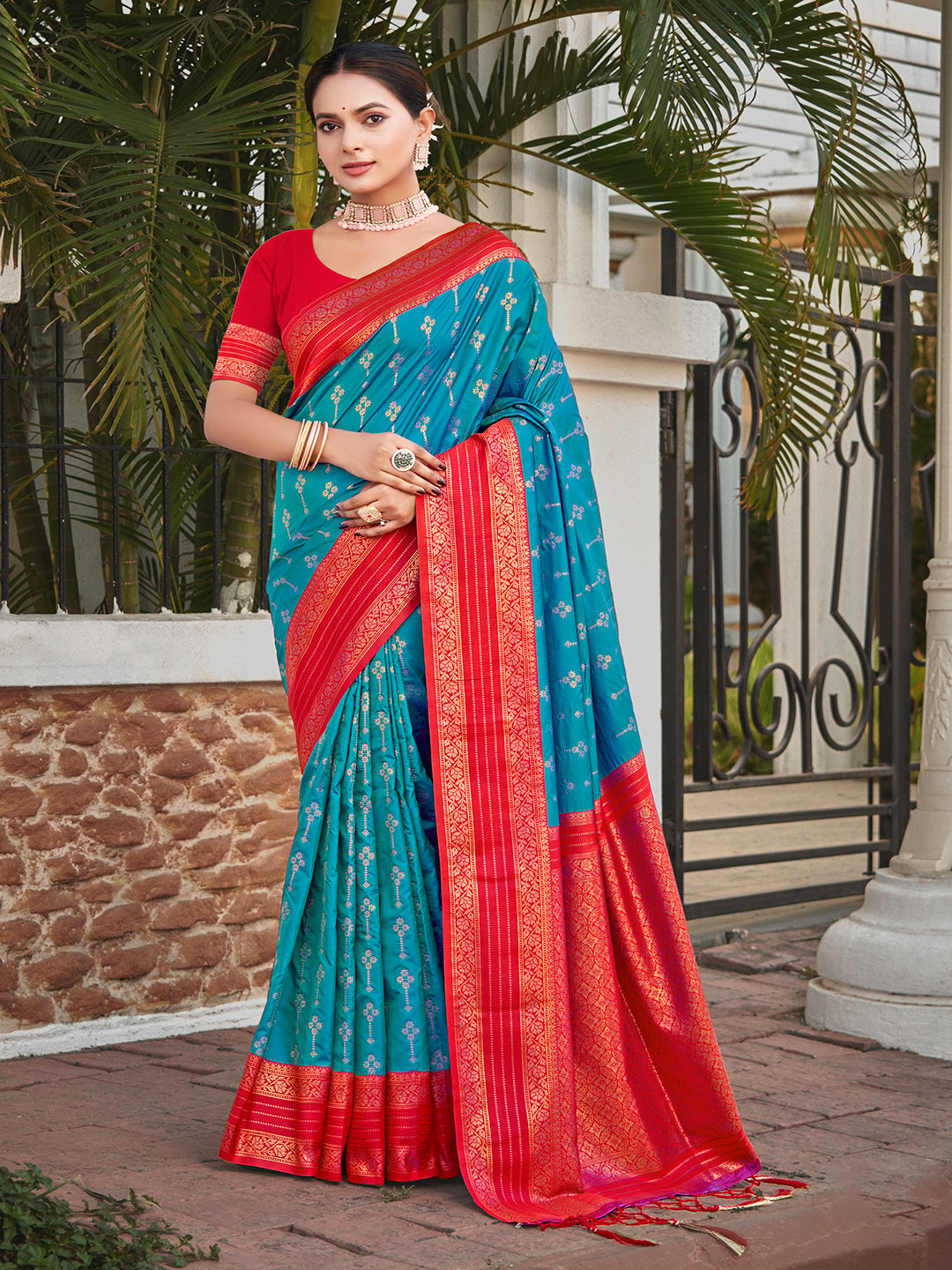 Sky Blue Silk Woven Work Traditional Saree