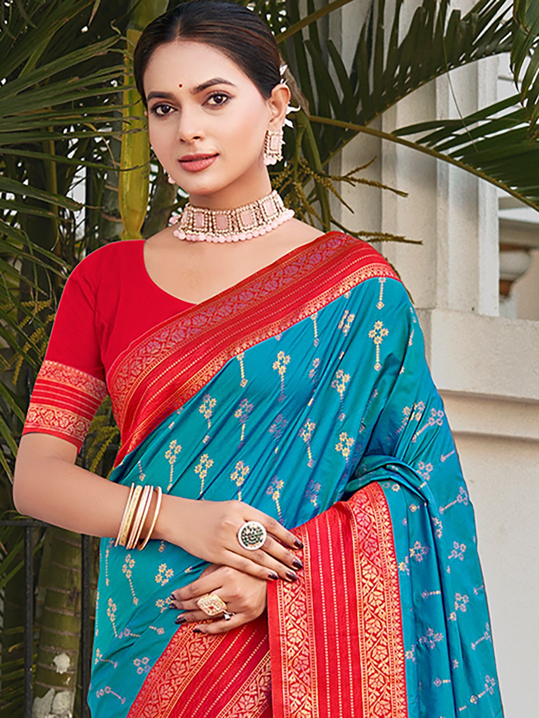 Sky Blue Silk Woven Work Traditional Saree