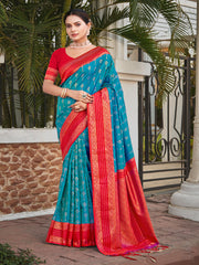 Sky Blue Silk Woven Work Traditional Saree