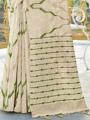 Green Cotton Woven Work Party Wear Saree