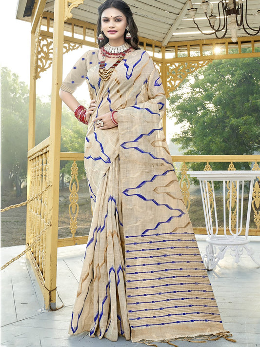 Blue Cotton Woven Work Party Wear Saree