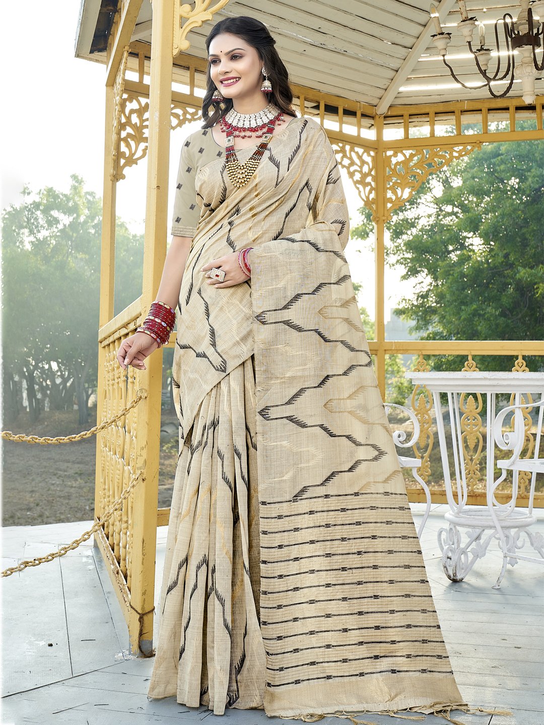 Grey Cotton Woven Work Party Wear Saree