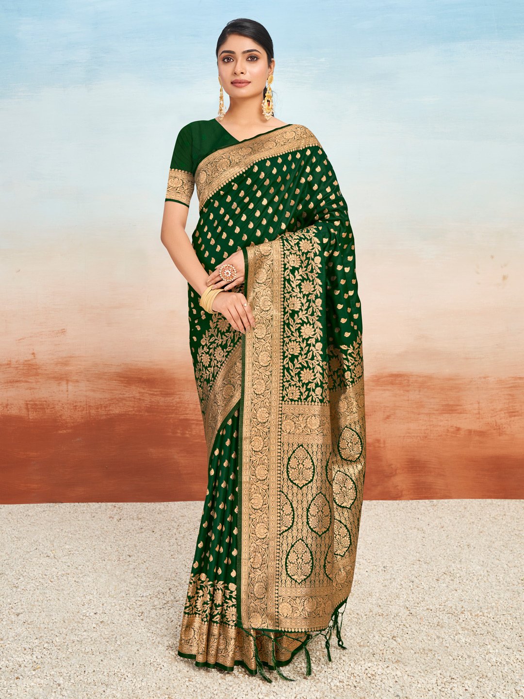 Green Silk Woven Work Traditional Tassels Saree