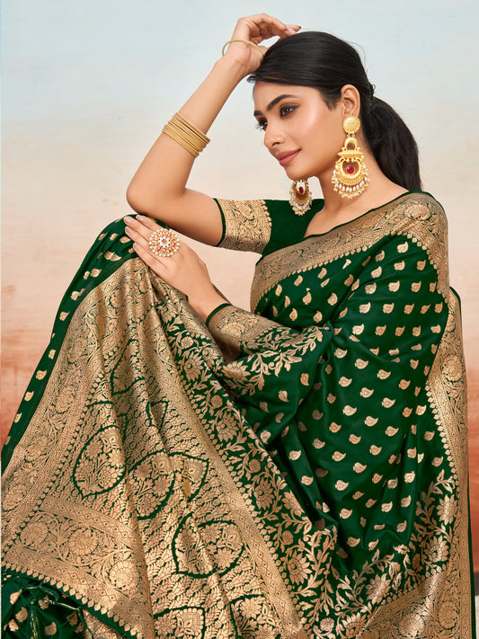 Green Silk Woven Work Traditional Tassels Saree