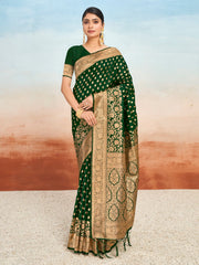 Green Silk Woven Work Traditional Tassels Saree