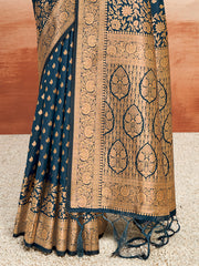 Navy Blue Silk Woven Work Traditional Tassels Saree