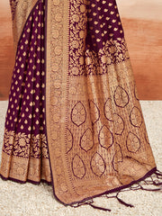 Purple Silk Woven Work Traditional Tassels Saree