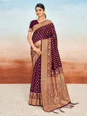 Purple Silk Woven Work Traditional Tassels Saree