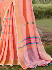 Pink Cotton Woven Work Party Wear Saree