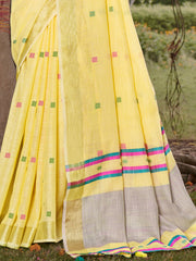 Yellow Cotton Woven Work Party Wear Saree