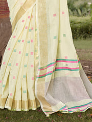 Off White Cotton Woven Work Party Wear Saree