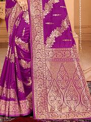 Wine Silk Woven Work Traditional Tassels Saree