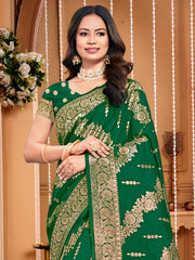 Green Silk Woven Work Traditional Tassels Saree