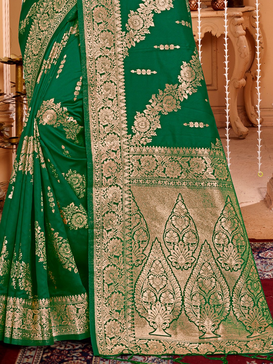 Green Silk Woven Work Traditional Tassels Saree