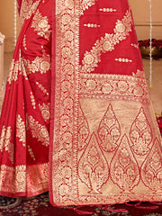 Red Silk Woven Work Traditional Tassels Saree