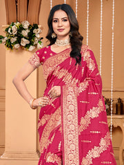 Pink Silk Woven Work Traditional Tassels Saree