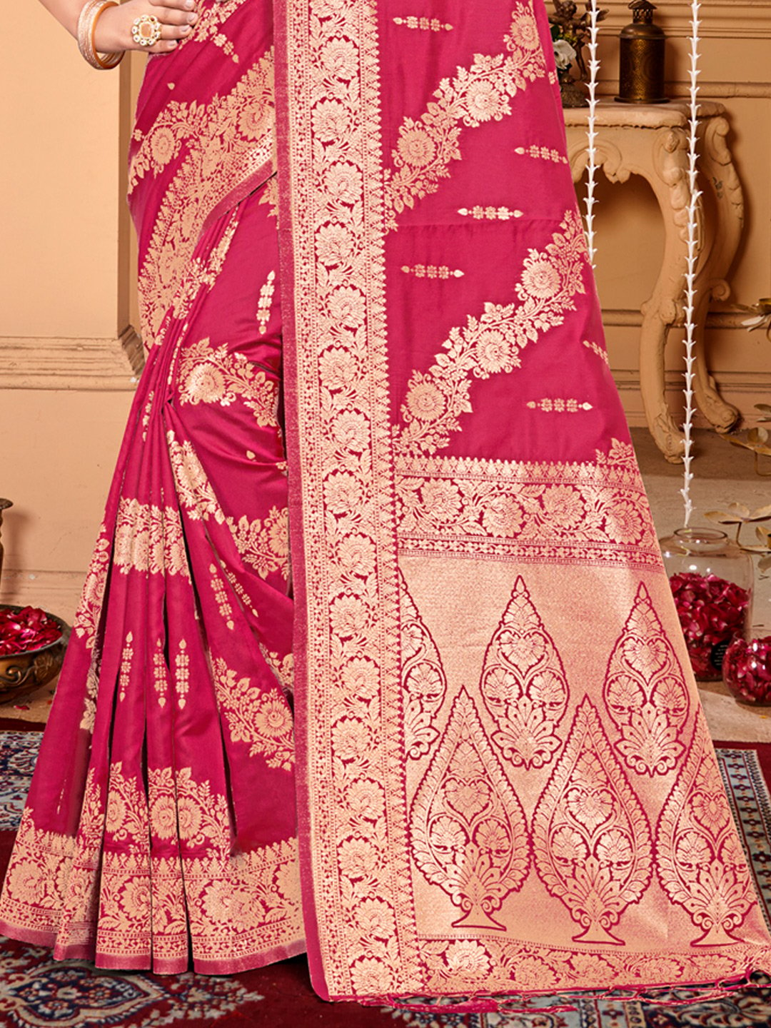 Pink Silk Woven Work Traditional Tassels Saree