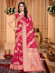 Pink Silk Woven Work Traditional Tassels Saree