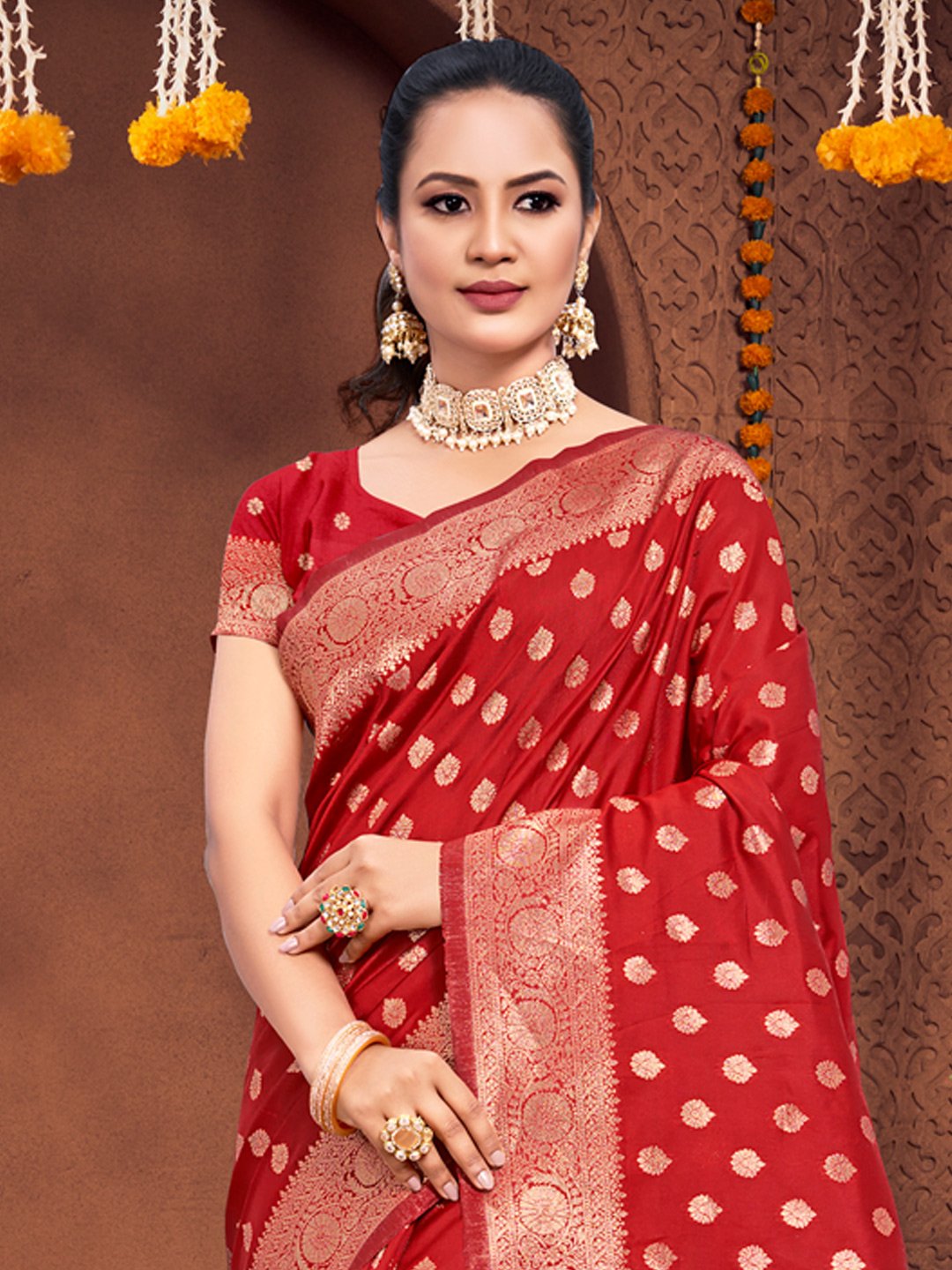 red-silk-woven-work-traditional-tassels-saree-3