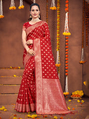 red-silk-woven-work-traditional-tassels-saree-3