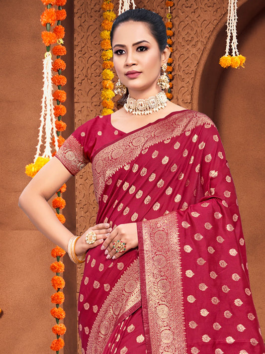 Maroon Silk Woven Work Traditional Tassels Saree