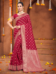 Maroon Silk Woven Work Traditional Tassels Saree