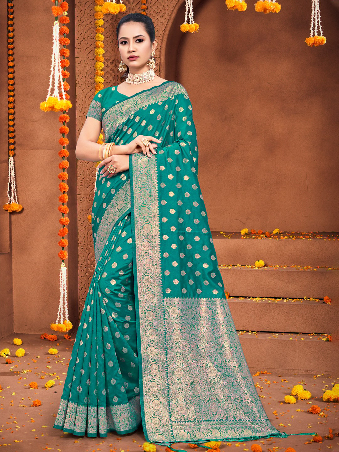 Turquoise Silk Woven Work Traditional Tassels Saree