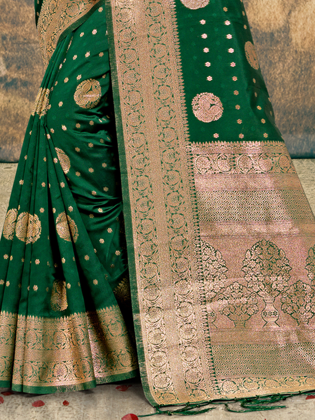 Green Silk Woven Work Traditional Tassels Saree