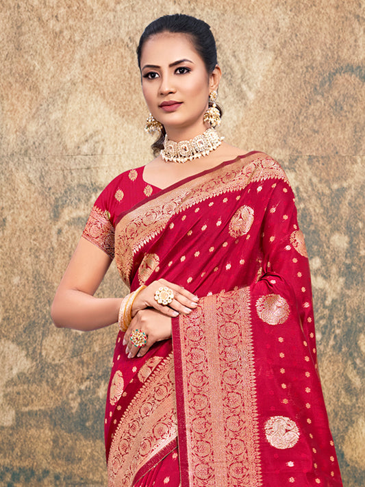 Maroon Silk Woven Work Traditional Tassels Saree