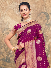 Wine Silk Woven Work Traditional Tassels Saree