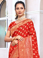 Red Silk Woven Work Traditional Tassels Saree