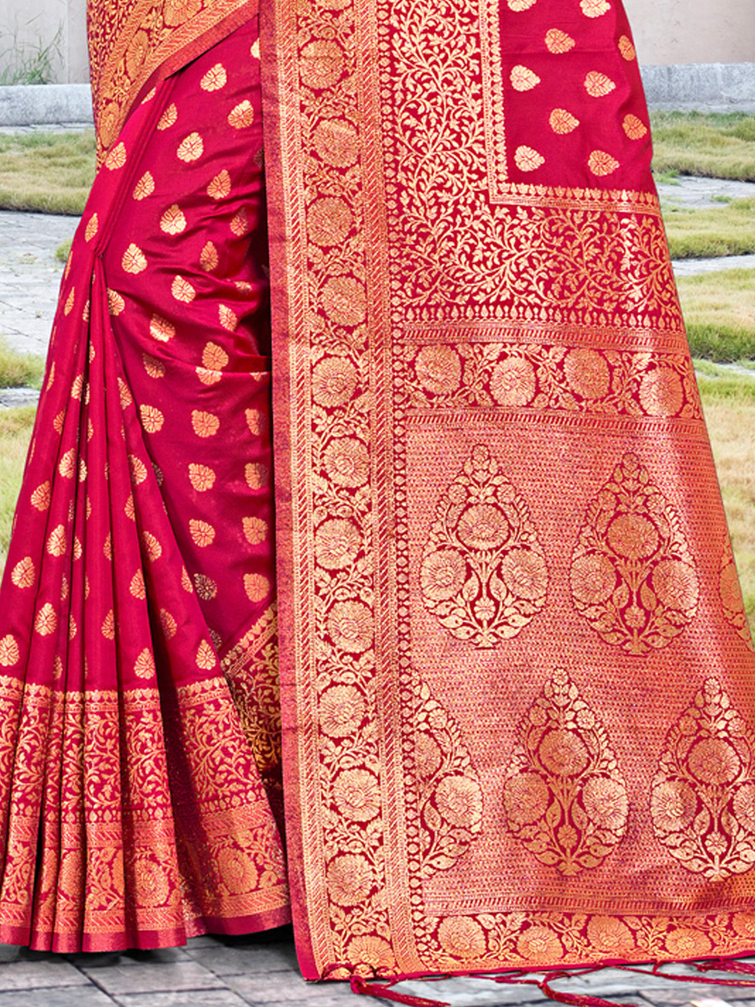 Pink Silk Woven Work Traditional Tassels Saree