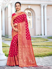 Pink Silk Woven Work Traditional Tassels Saree