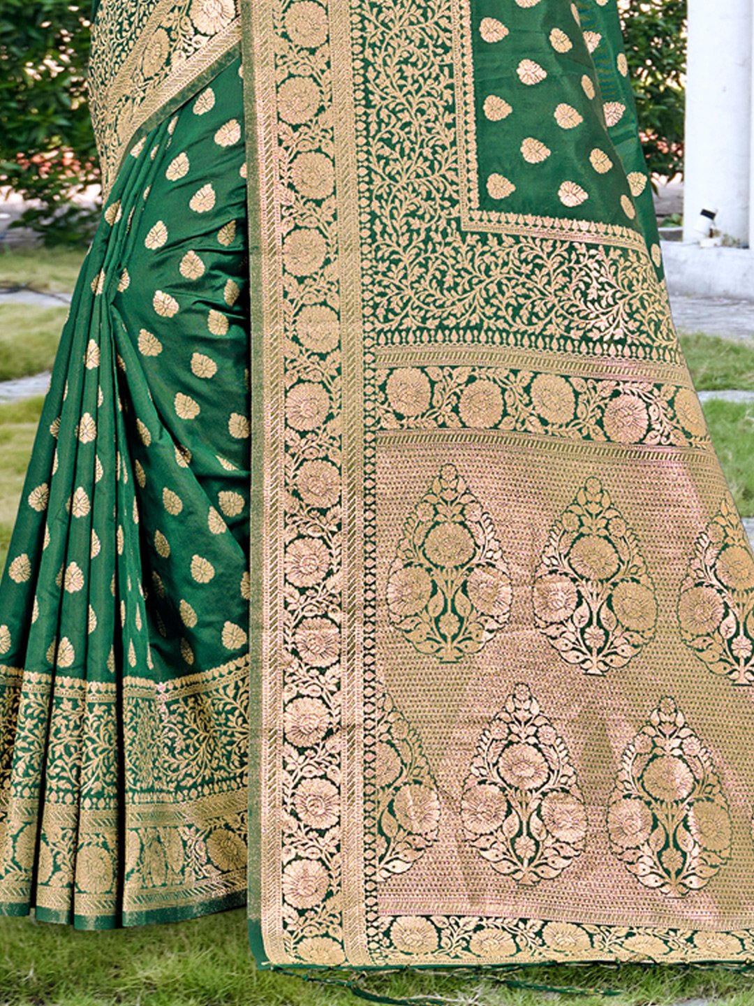 Green Silk Woven Work Traditional Tassels Saree