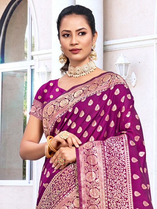 Wine Silk Woven Work Traditional Tassels Saree