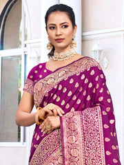 Wine Silk Woven Work Traditional Tassels Saree