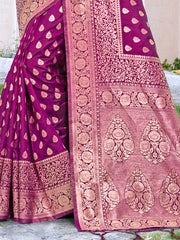 Wine Silk Woven Work Traditional Tassels Saree