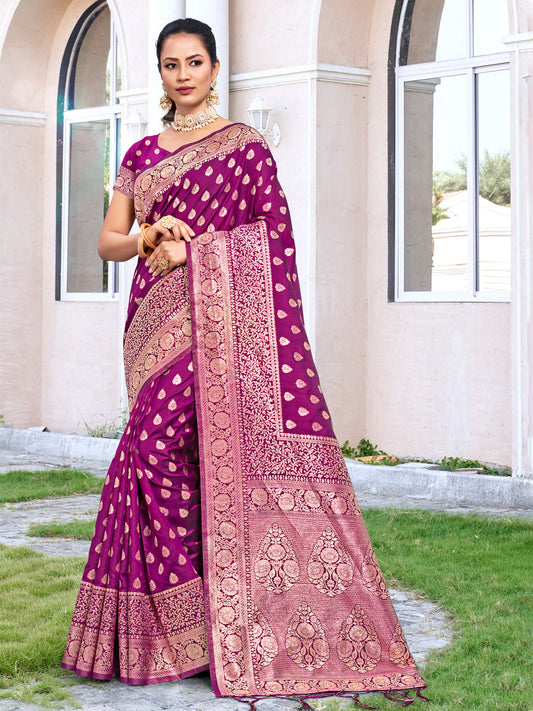 Wine Silk Woven Work Traditional Tassels Saree