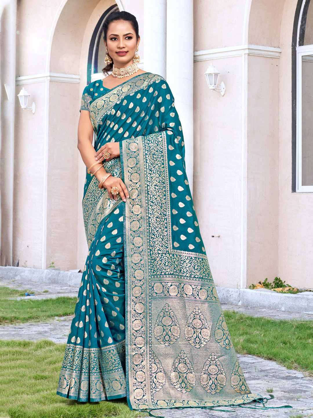 Sea Green Silk Woven Work Traditional Tassels Saree