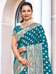 Sea Green Silk Woven Work Traditional Tassels Saree