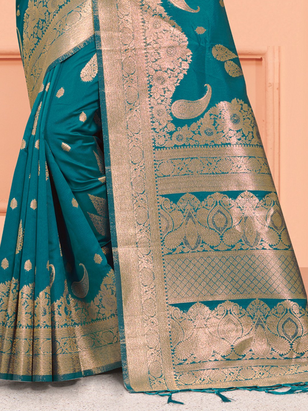 Sea Green Silk Woven Work Traditional Tassels Saree