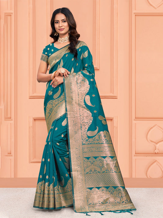 Sea Green Silk Woven Work Traditional Tassels Saree