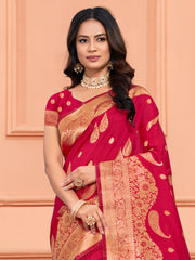 Pink Silk Woven Work Traditional Tassels Saree