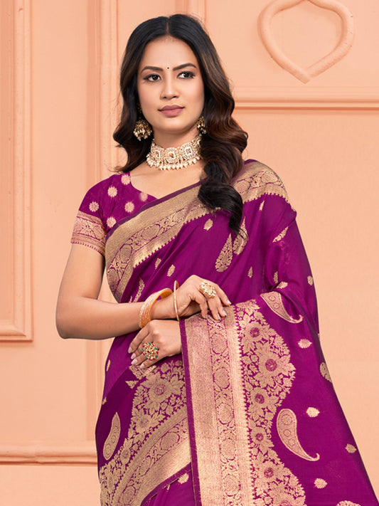 Wine Silk Woven Work Traditional Tassels Saree