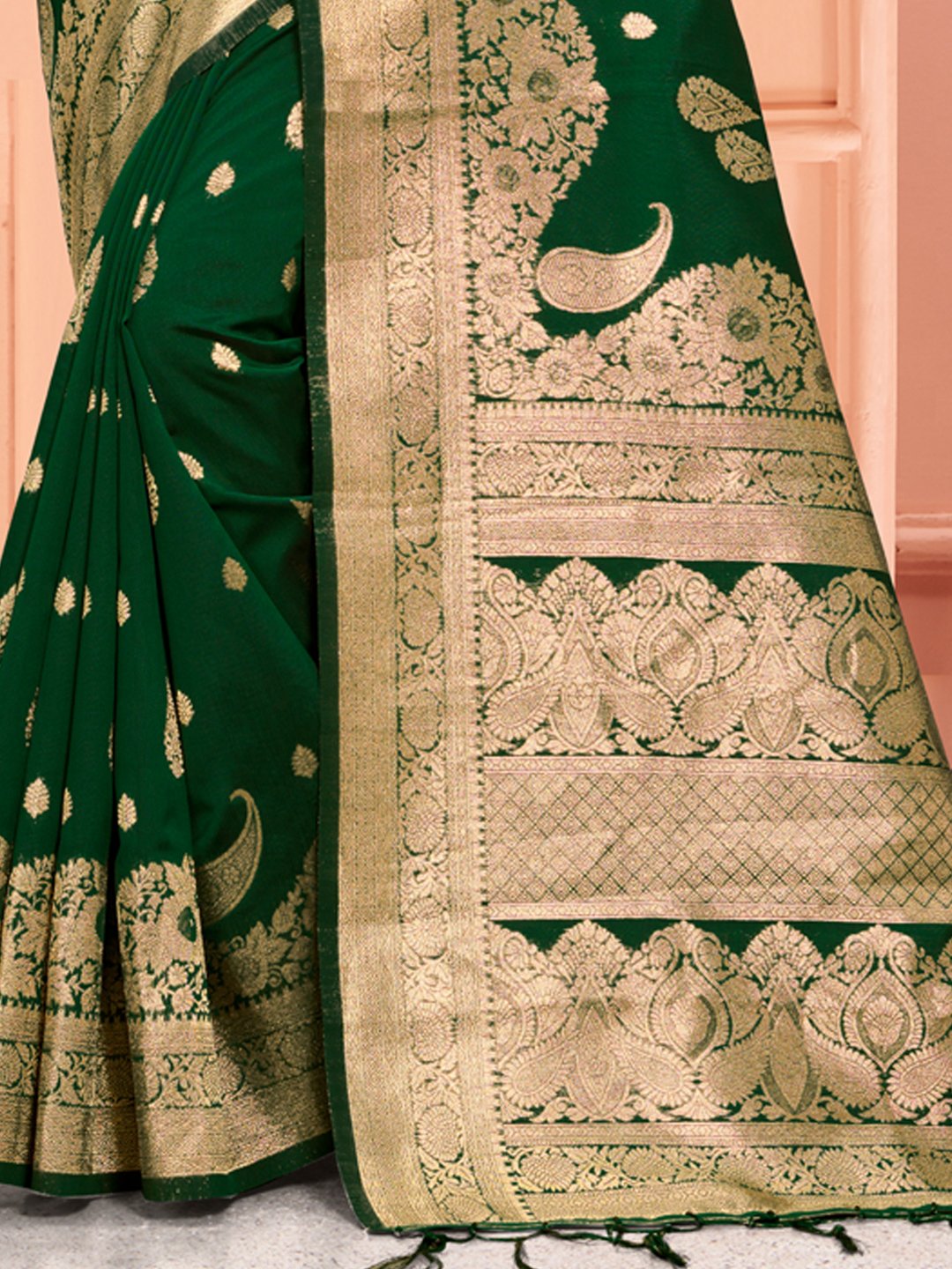 Green Silk Woven Work Traditional Tassels Saree